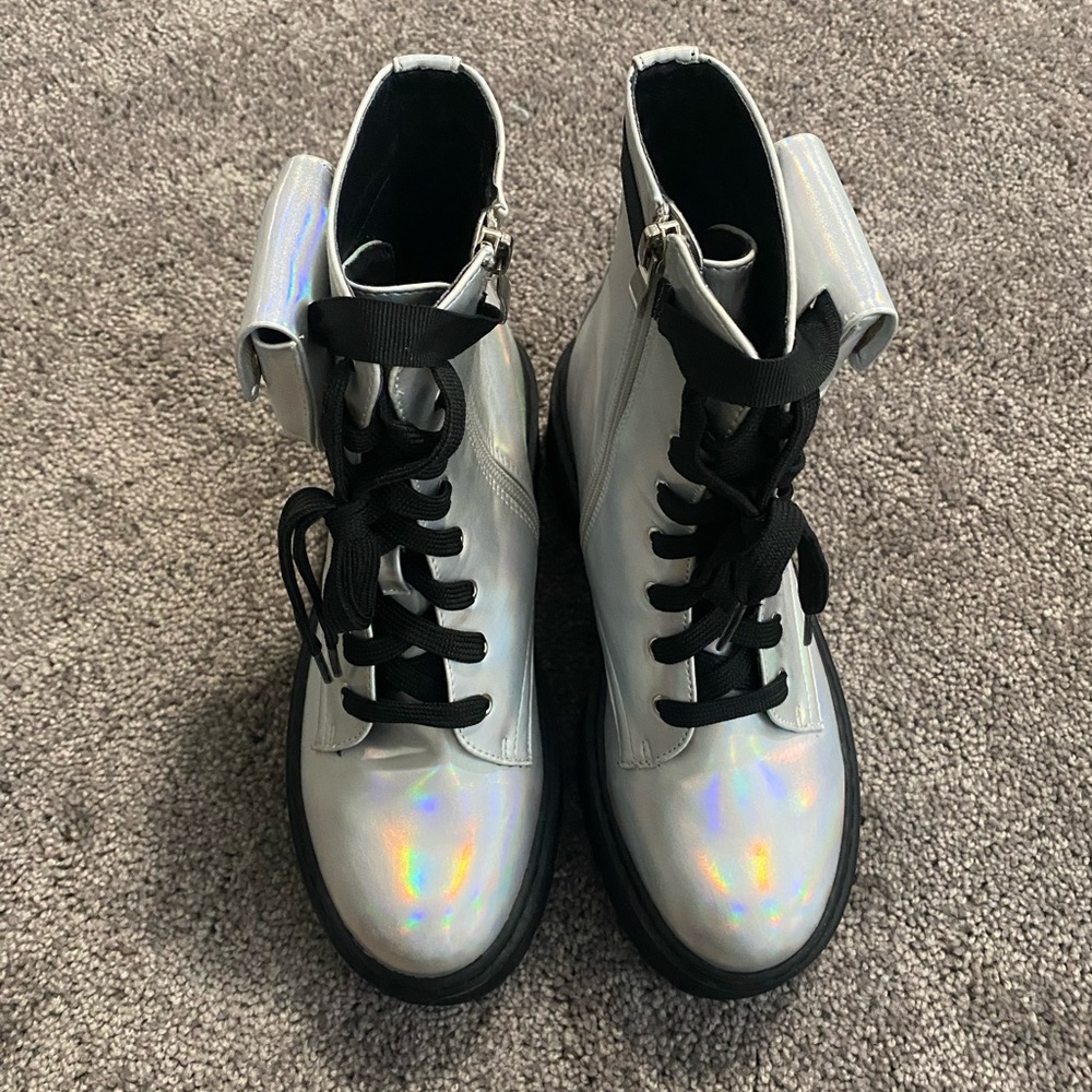 Iridescent Platform Combat Boots. - Picture 5 of 7